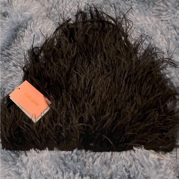 NWT Cult Gaia Black Joey Feather Crop Top -S - Picture 7 of 8